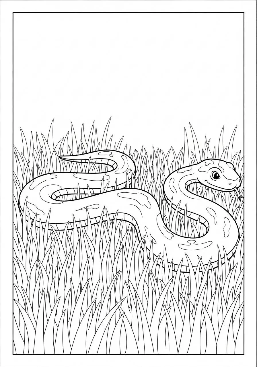 Dibujo para colorear de serpiente en la hierba