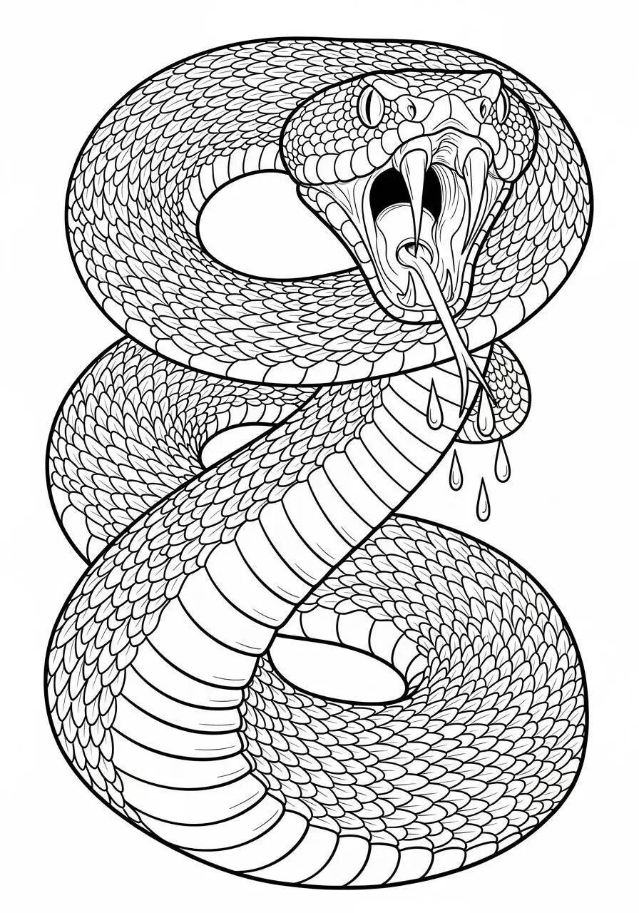 Serpiente con la cabeza en alto y la lengua afuera para colorear