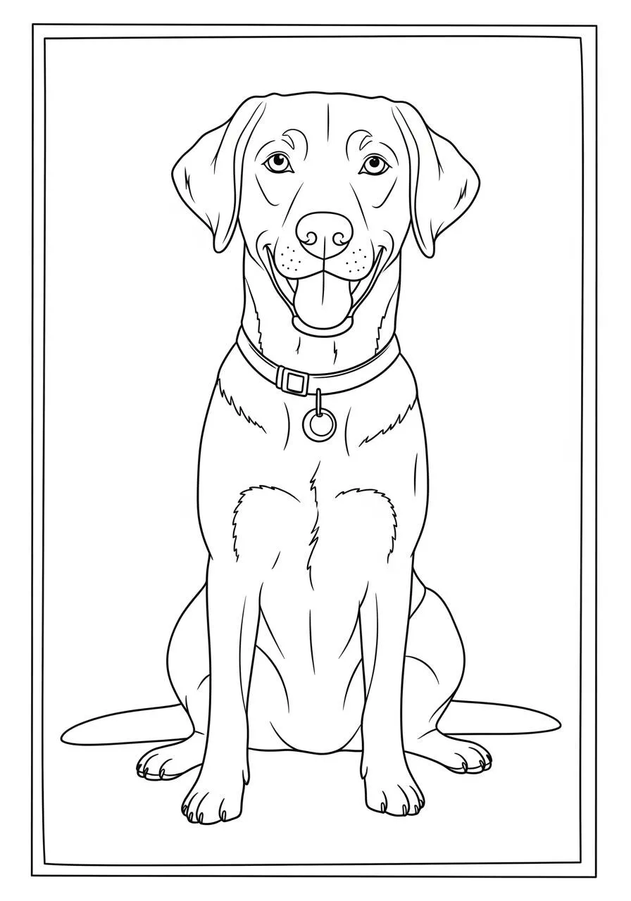 Labrador Retriever Sitting and Happy Coloring Page