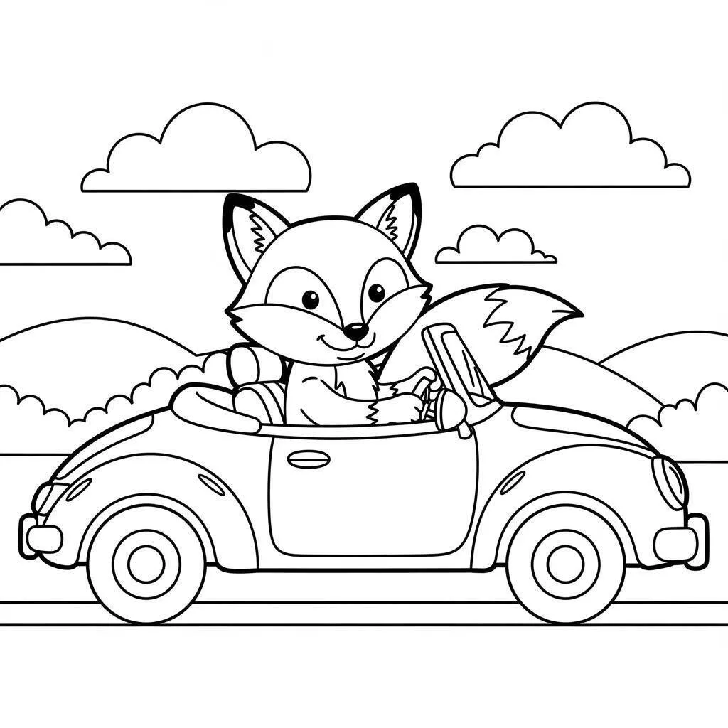 Fox Driving a Car Coloring Page