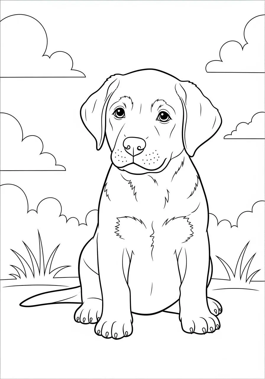 Cute Labrador Retriever Sitting Coloring Page