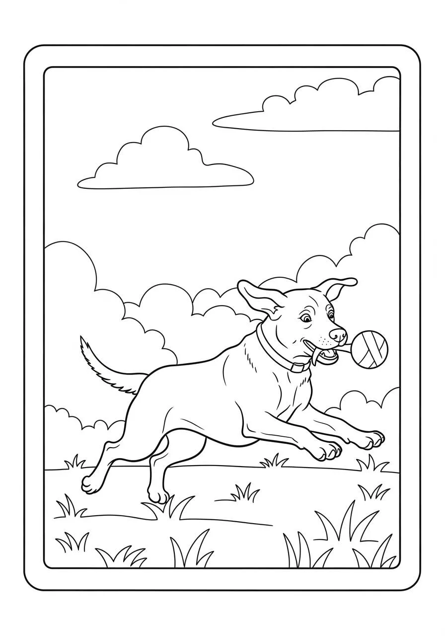 Coloriage Labrador Retriever jouant avec une balle