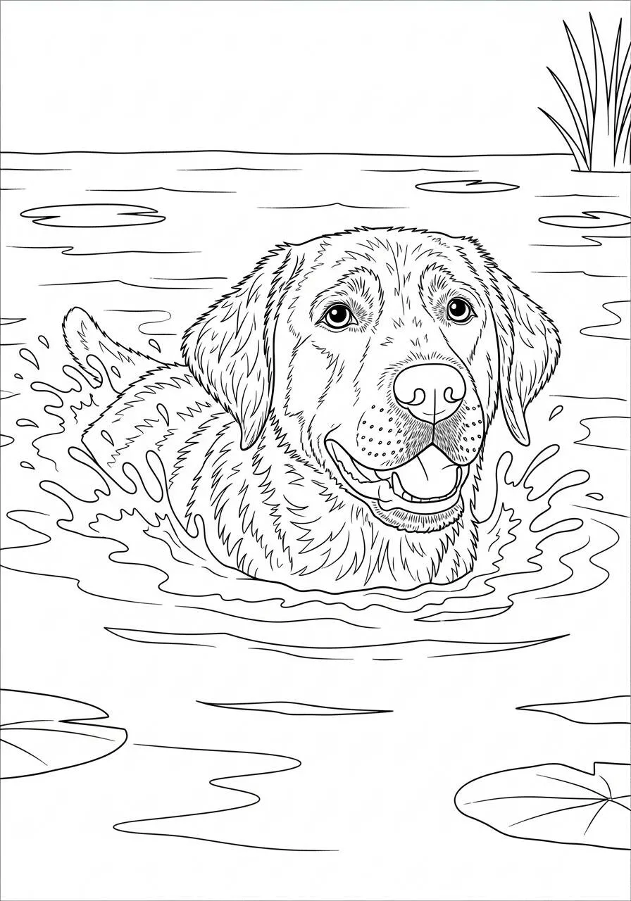 Coloriage Labrador Retriever nageant dans l'eau
