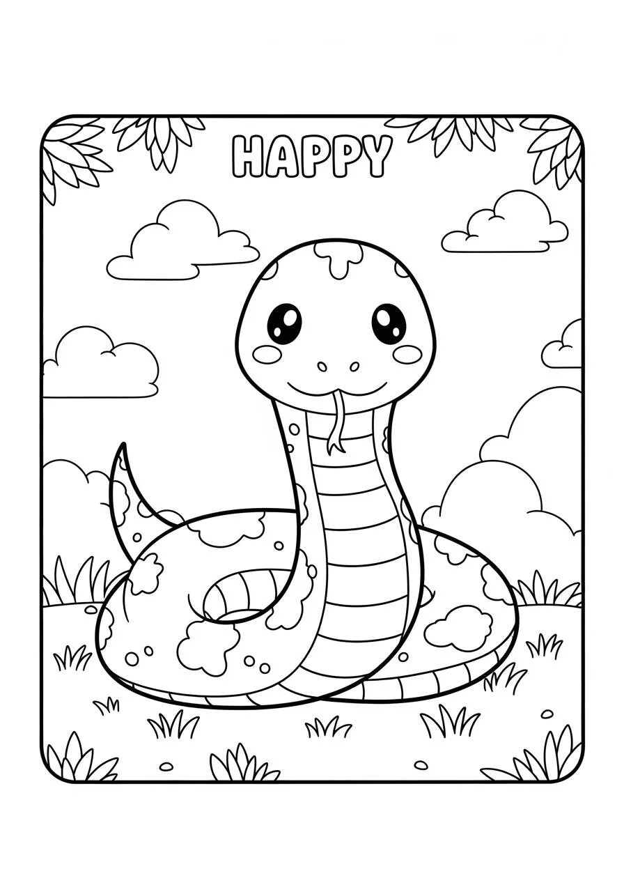 Dibujo para colorear de serpiente feliz