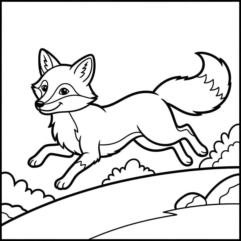 Página para colorear de zorro corriendo en la naturaleza