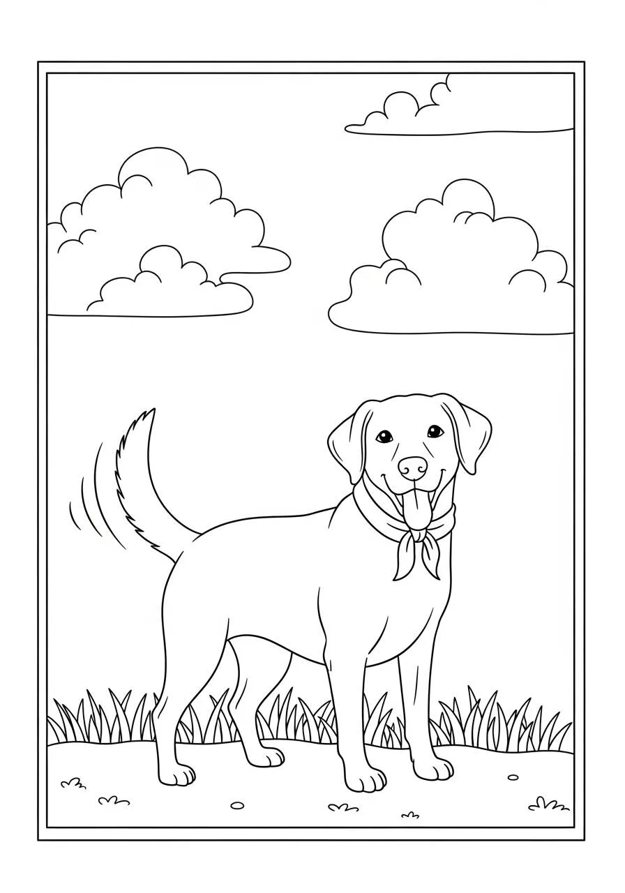 Coloriage heureux Labrador Retriever avec écharpe