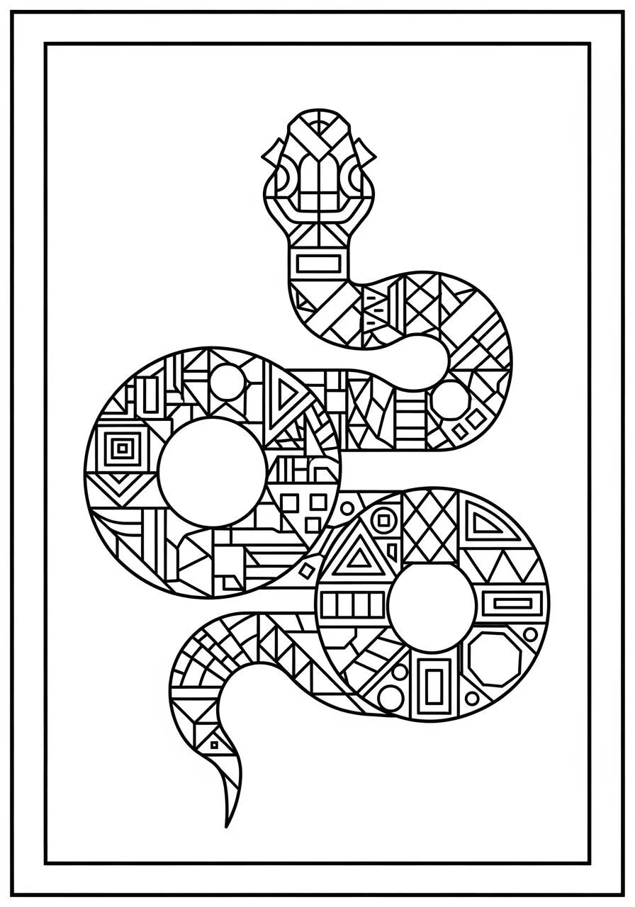 Dibujo de Serpiente con Patrones Geométricos para Colorear