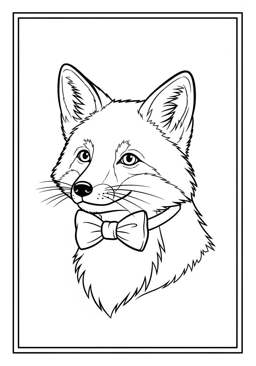 Elegant Fox with Bow Tie Coloring Page