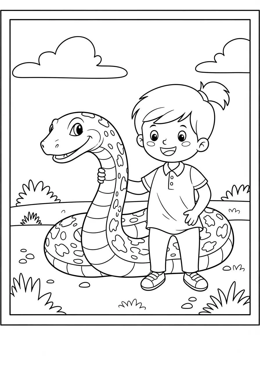 Pagina da colorare serpente adatta ai bambini