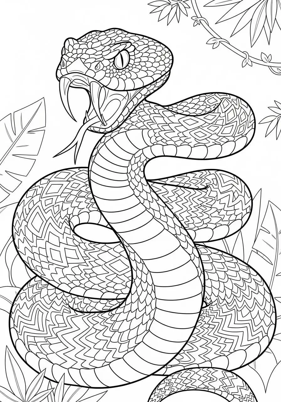 Página para colorear de serpiente con patrón intrincado