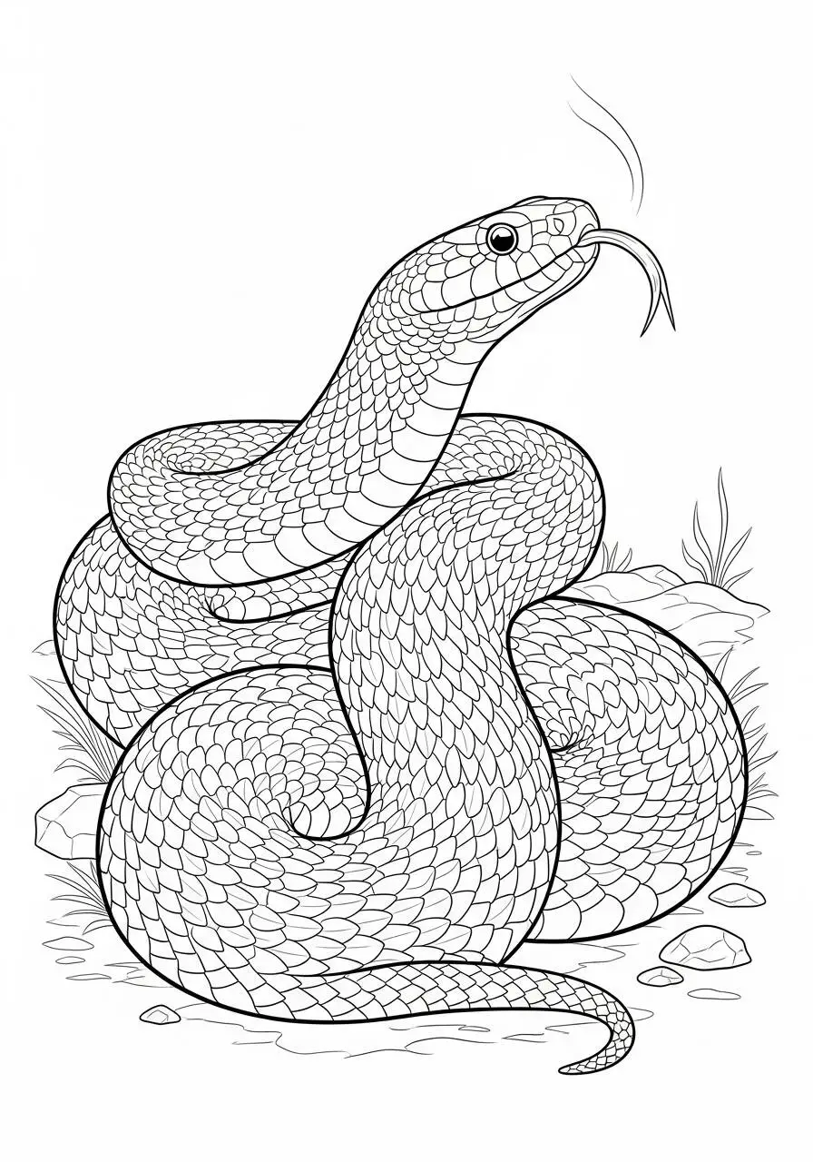 Página para colorear de serpiente enroscada con la lengua fuera