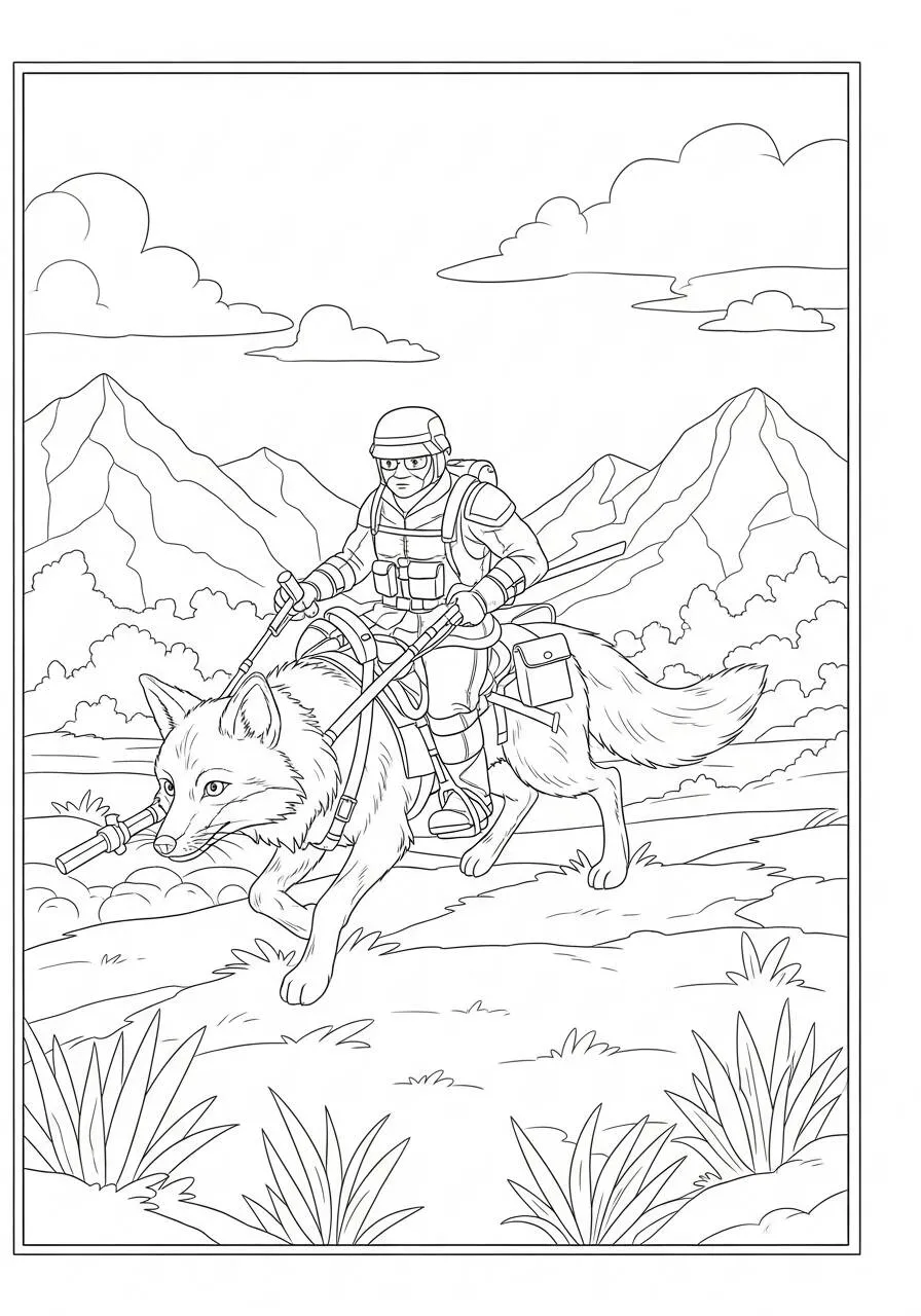 Dibujo de Zorro Acompañando a un Guerrero para colorear