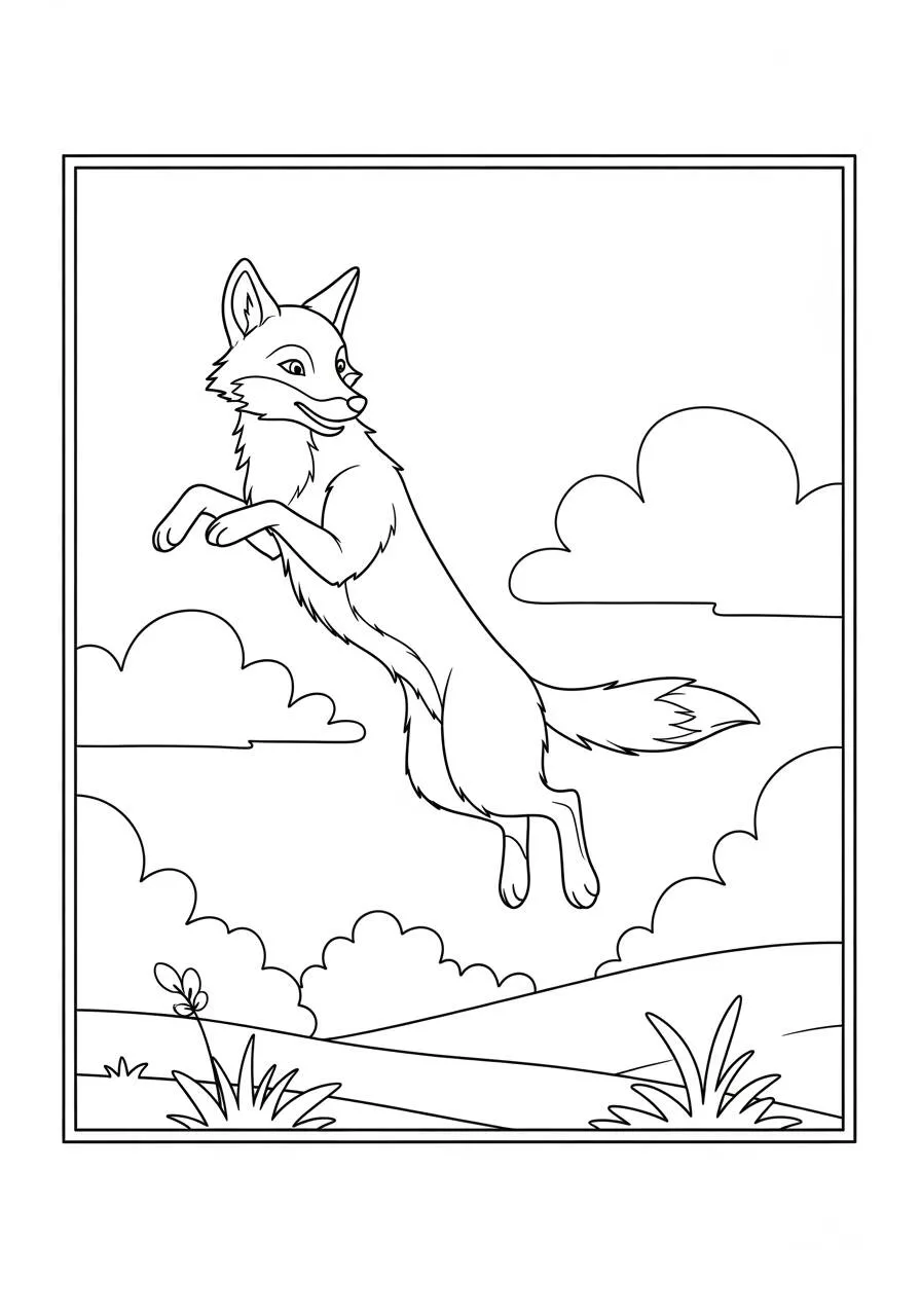 Dibujo de Zorro saltando en un campo para colorear