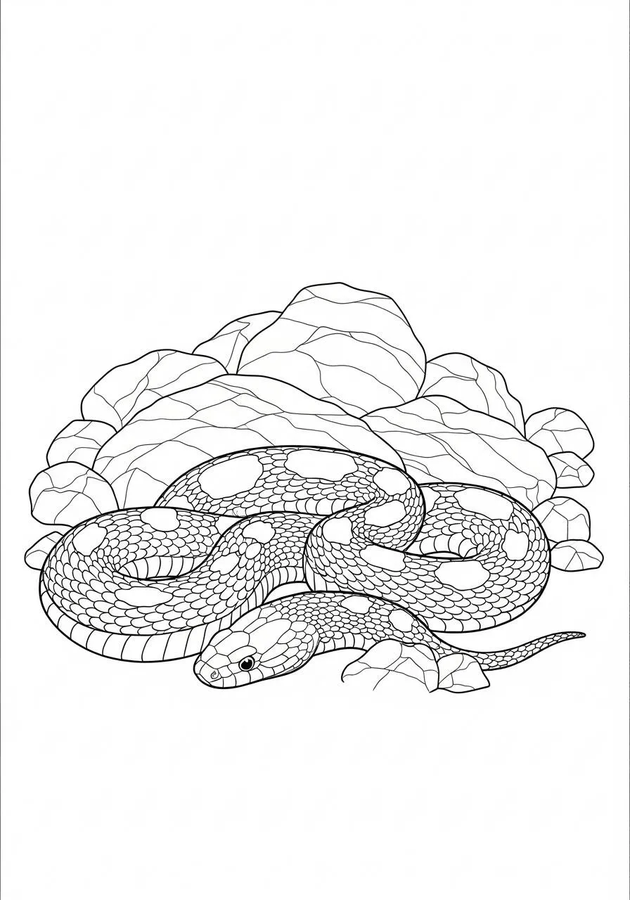 Serpiente escondida entre las rocas Página para colorear