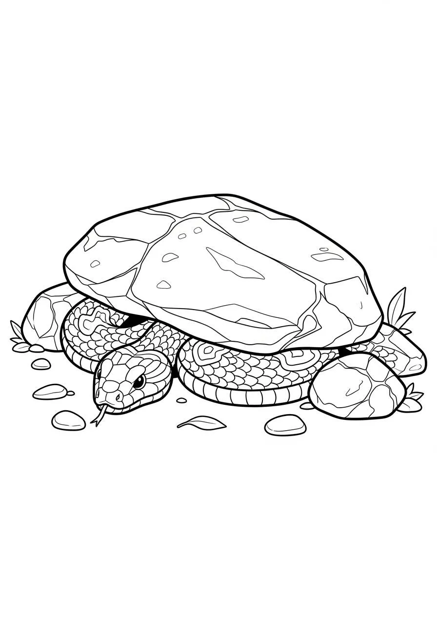 Página para colorear de serpiente escondida debajo de una roca