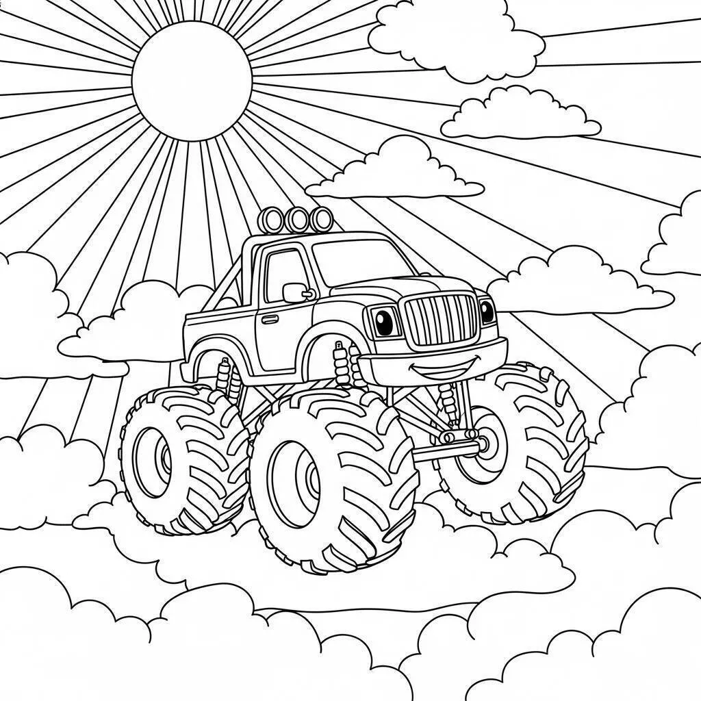 Malvorlagen „Monstertruck in den Wolken“.
