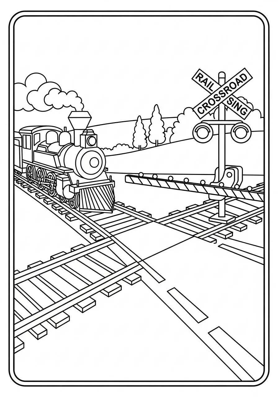 Treno alla pagina da colorare del passaggio di ferro
