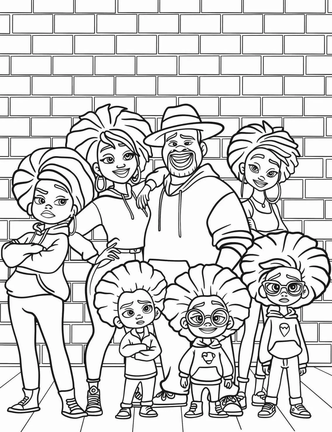 Página para colorear de familias diversas