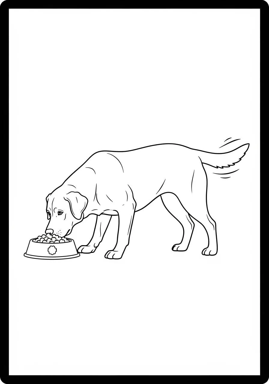 Dibujo de Perro Labrador Retriever comiendo de un cuenco para colorear