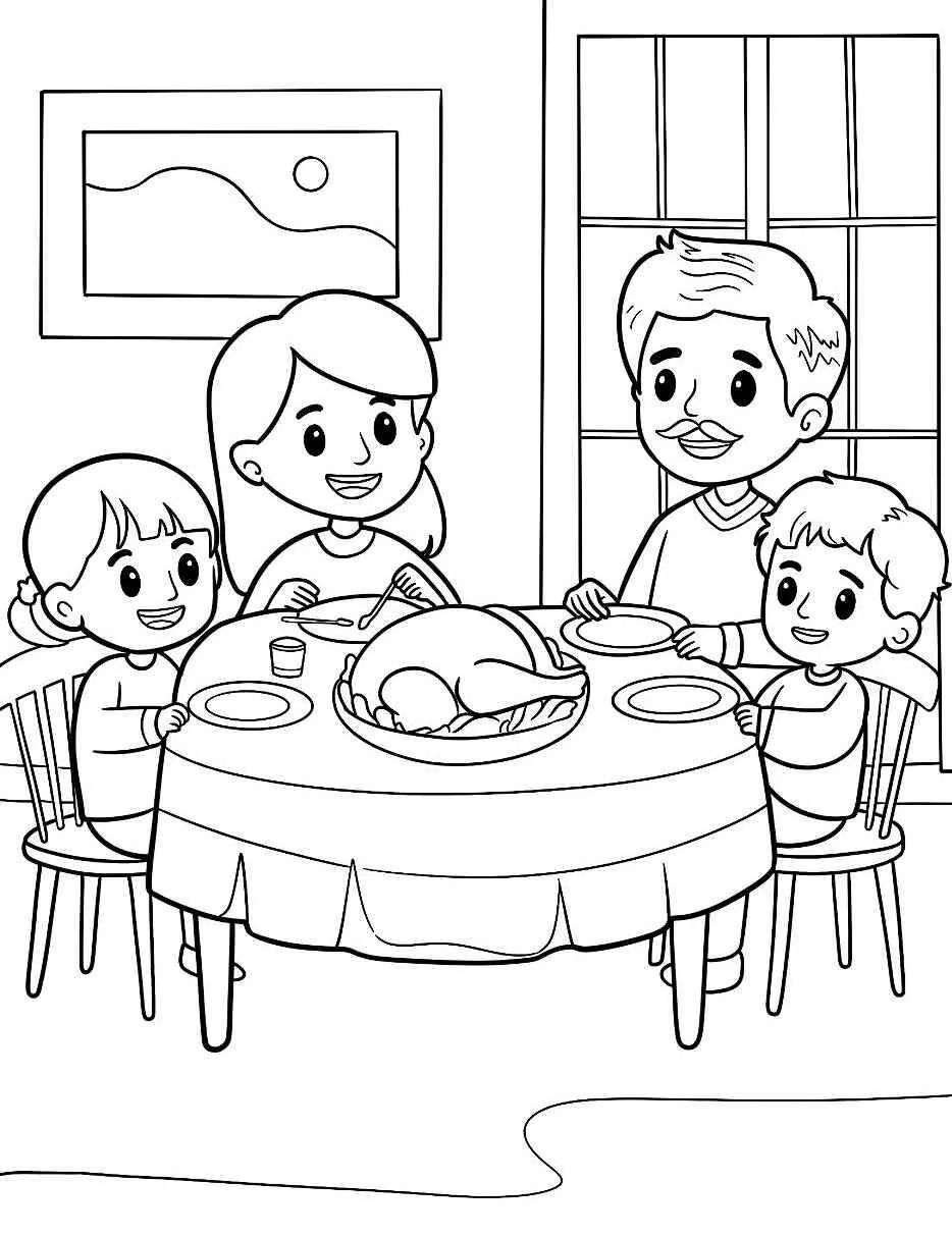 Familia en la cena Dibujo para colorear