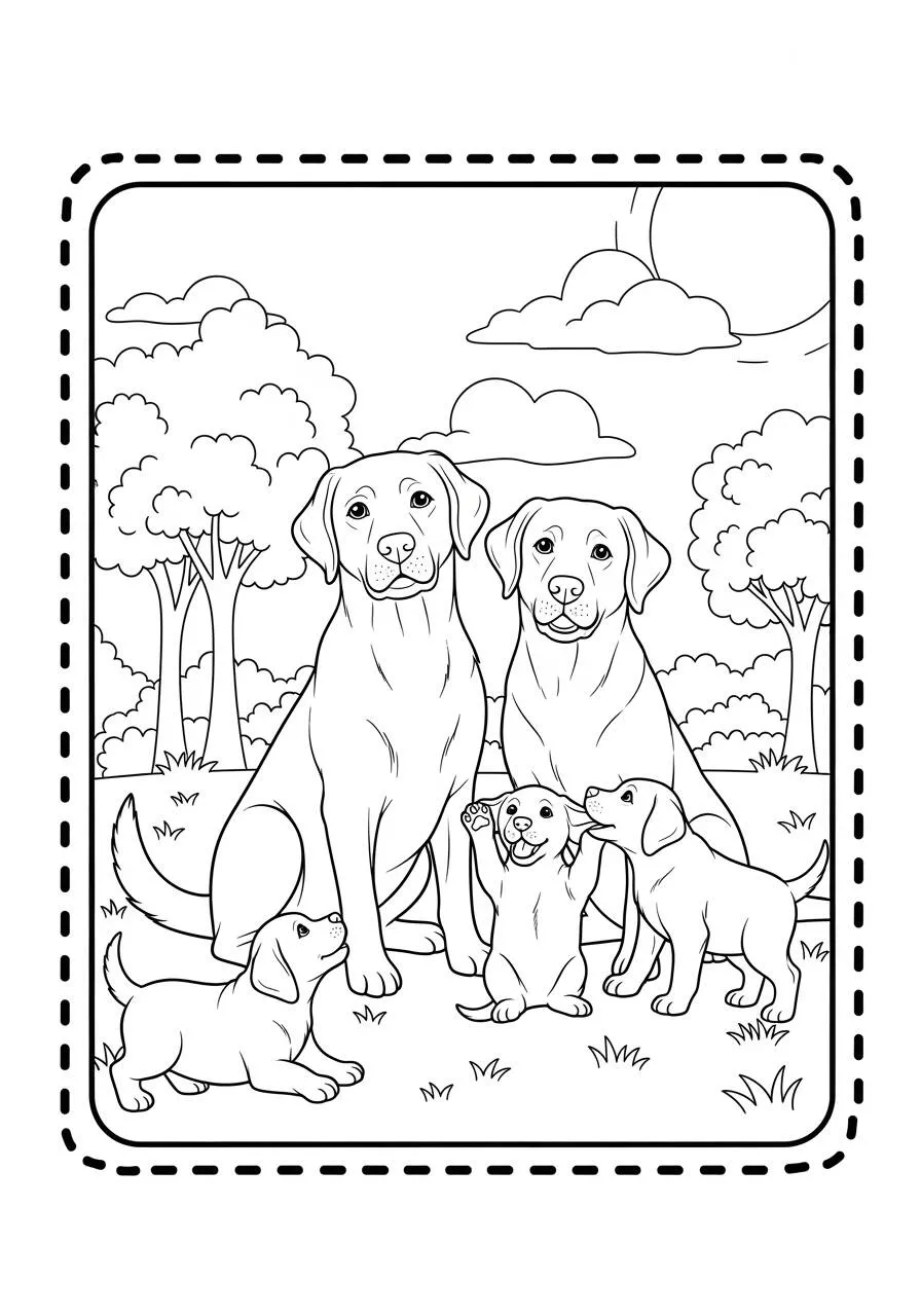 Dibujo de Perro Labrador Retriever con Cachorros para colorear