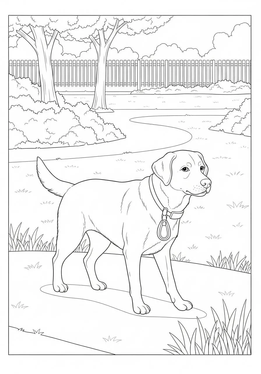 Coloriage Labrador Retriever dealer dans le parc