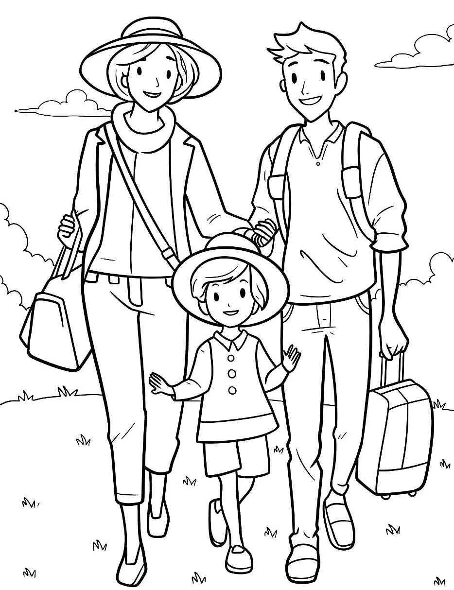 Dibujo para colorear de viaje familiar