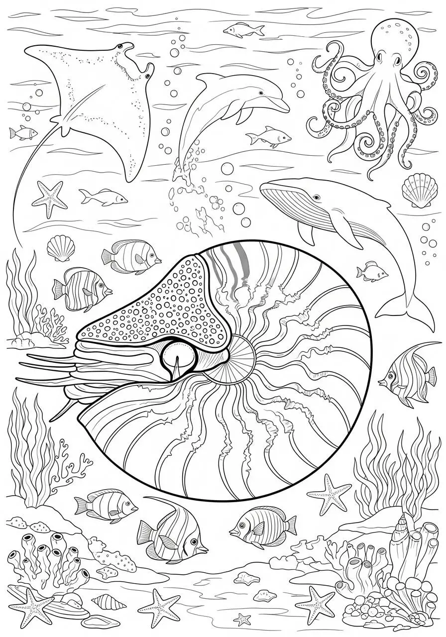 Kolorowanka Nautilus – zwierzę morskie w podwodnym świecie