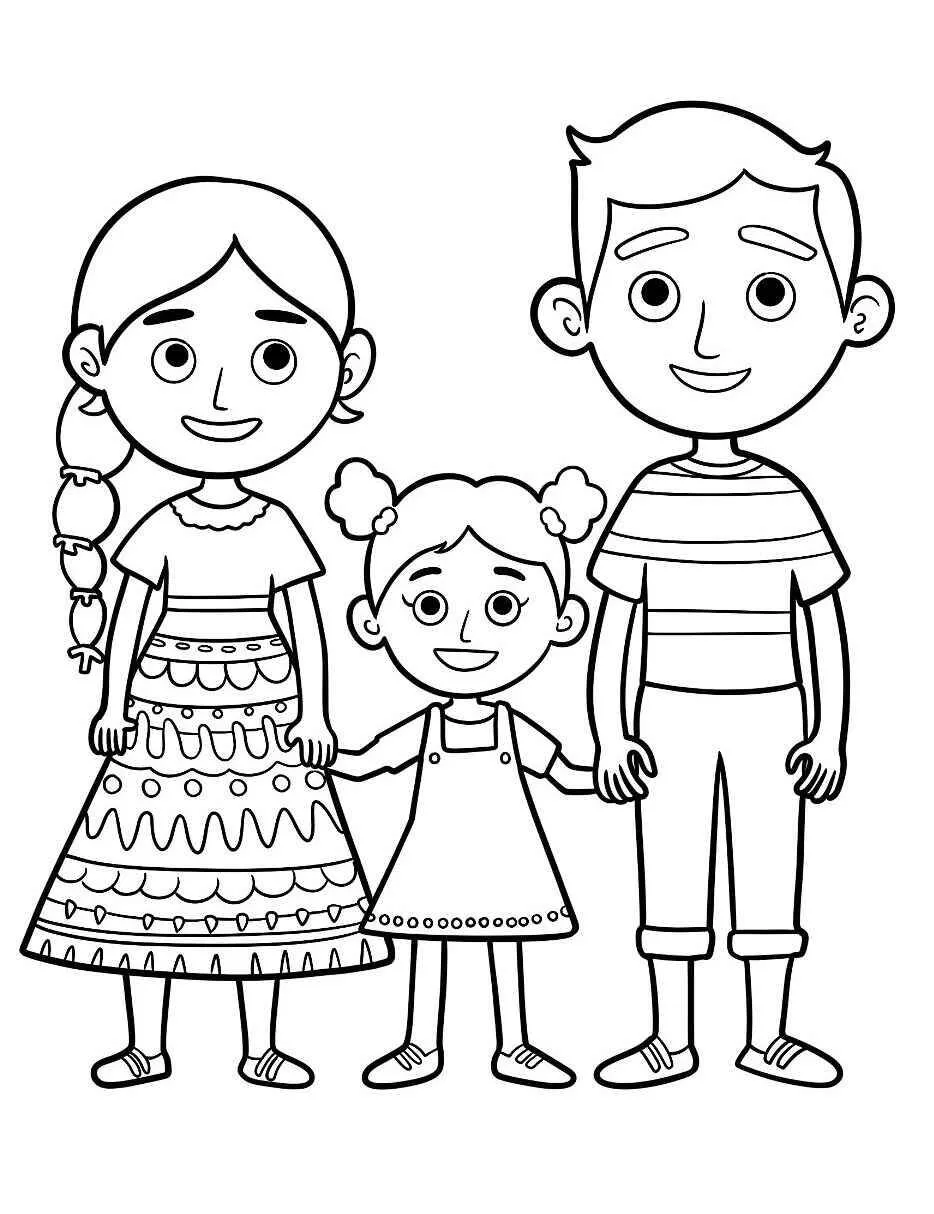 Dibujo para colorear de familia feliz
