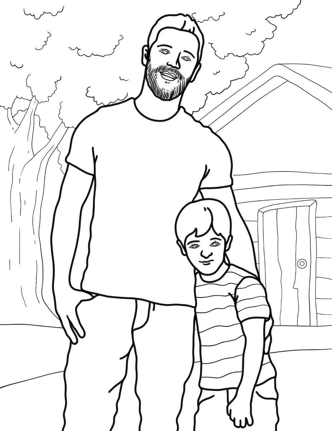 Dibujo para colorear de padre e hijo