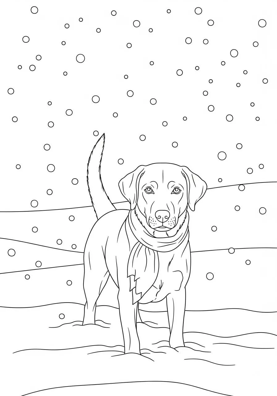 Labrador Retriever in Winter Coloring Page