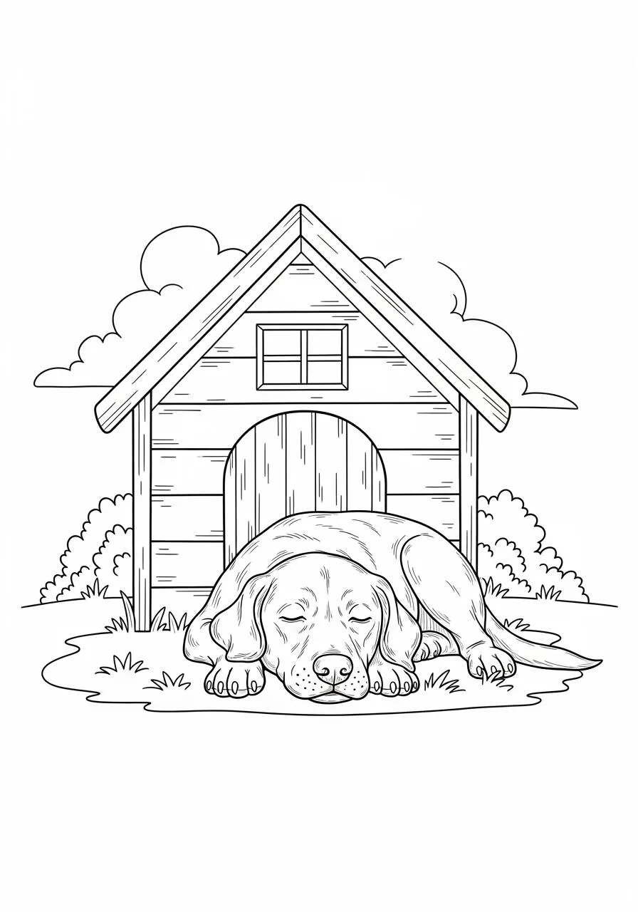 Dibujo de Perro Labrador Retriever durmiendo en la casa para colorear