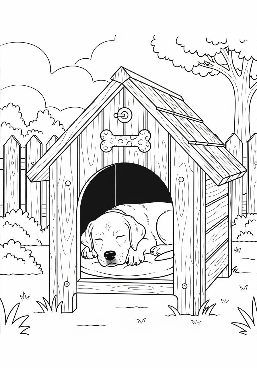 Dibujo de Perro Labrador Retriever durmiendo en la casa para colorear