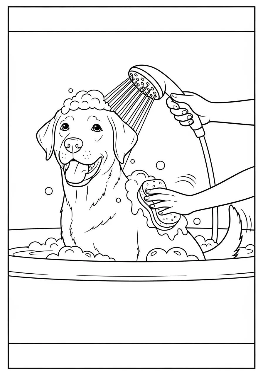 Dibujo de Perro Labrador Retriever tomando un baño para colorear