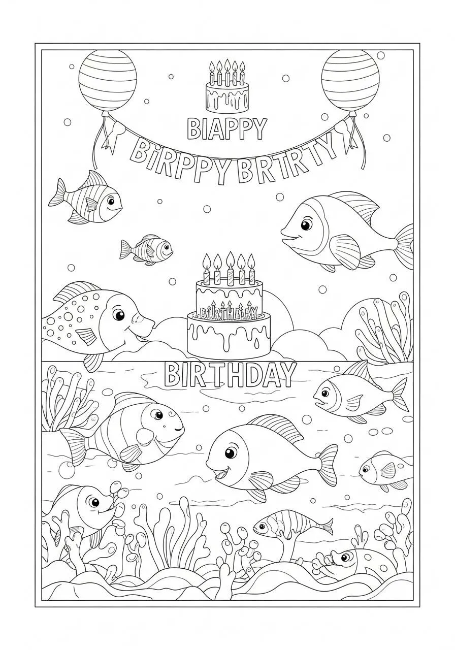 Página para colorear de peces festivos de animales marinos