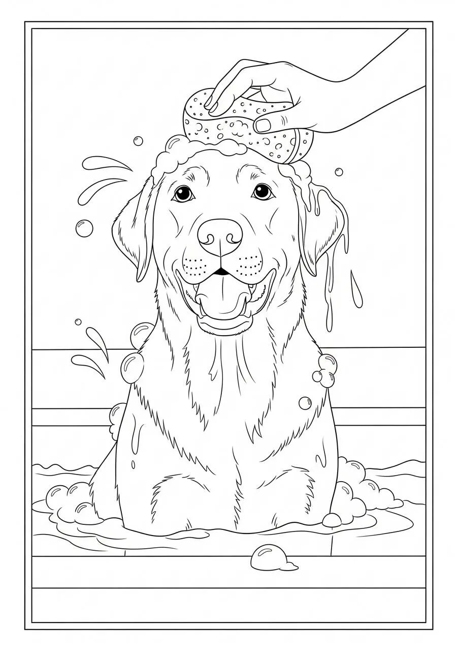 Dibujo de Perro Labrador Retriever tomando un baño para colorear
