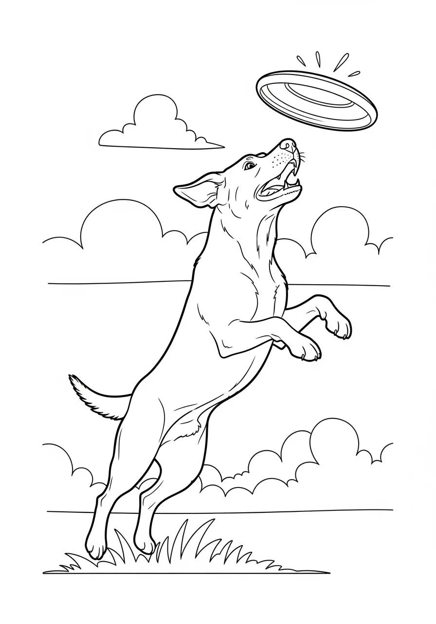 Perro Labrador Retriever Atrapando un Frisbee Página para colorear