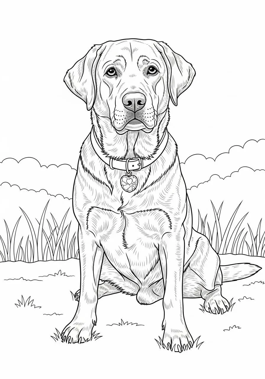 Perro Labrador Retriever Sentado Página Para Colorear
