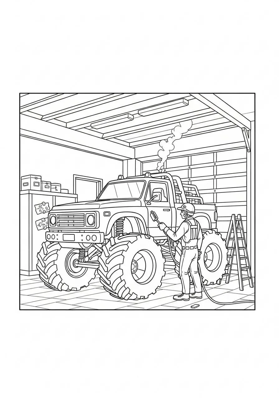 Kolorowanka Monster Truck na warsztacie