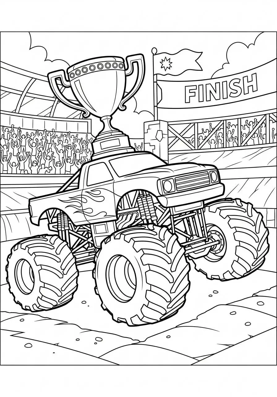 Zwycięska kolorowanka Monster Truck z trofeum