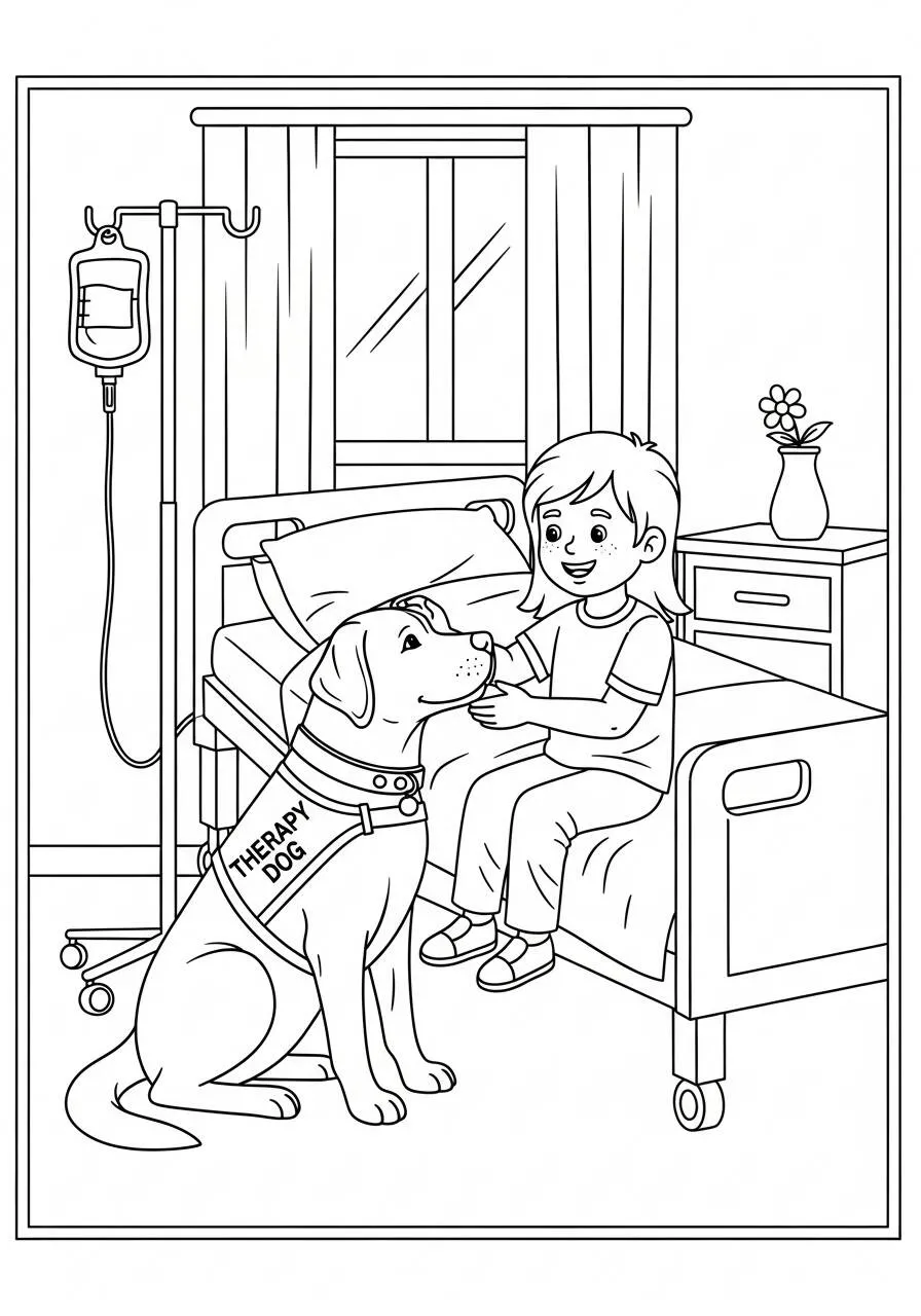 Dibujo de Perro Labrador Retriever como perro de terapia para colorear