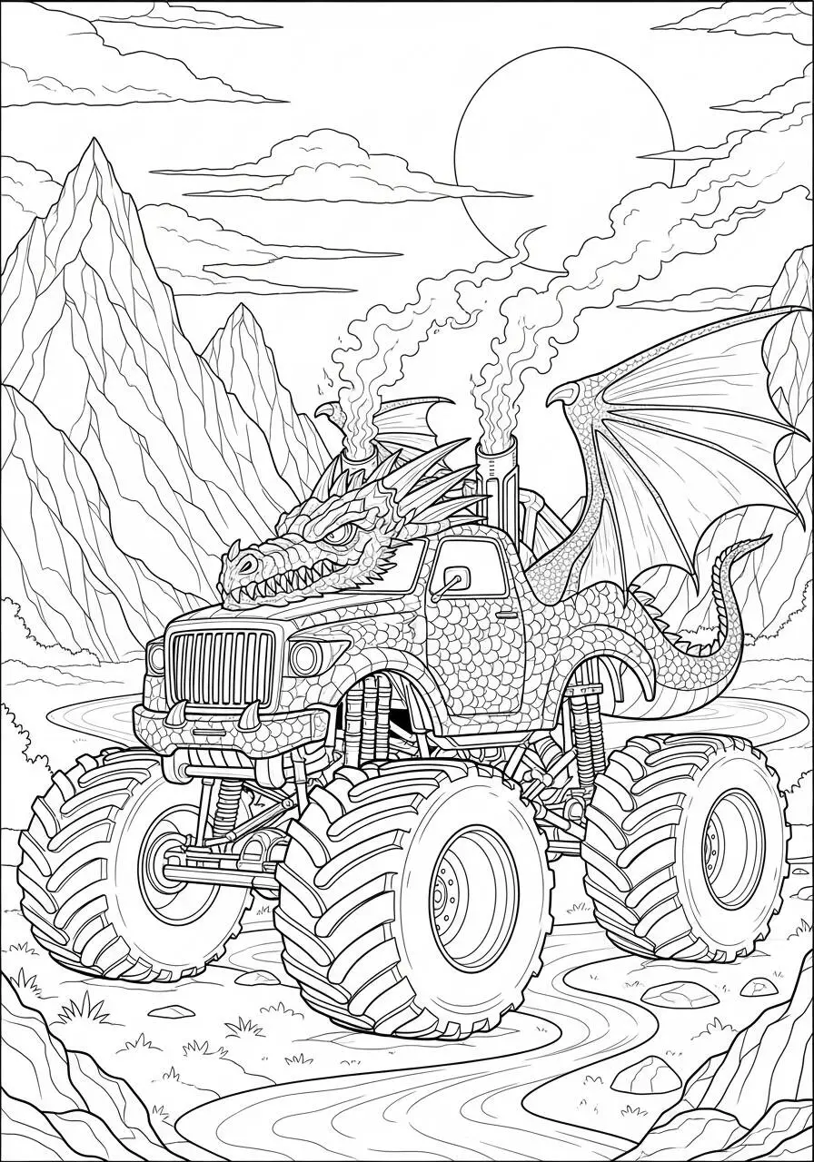 Malvorlage „Drachenmonstertruck“.