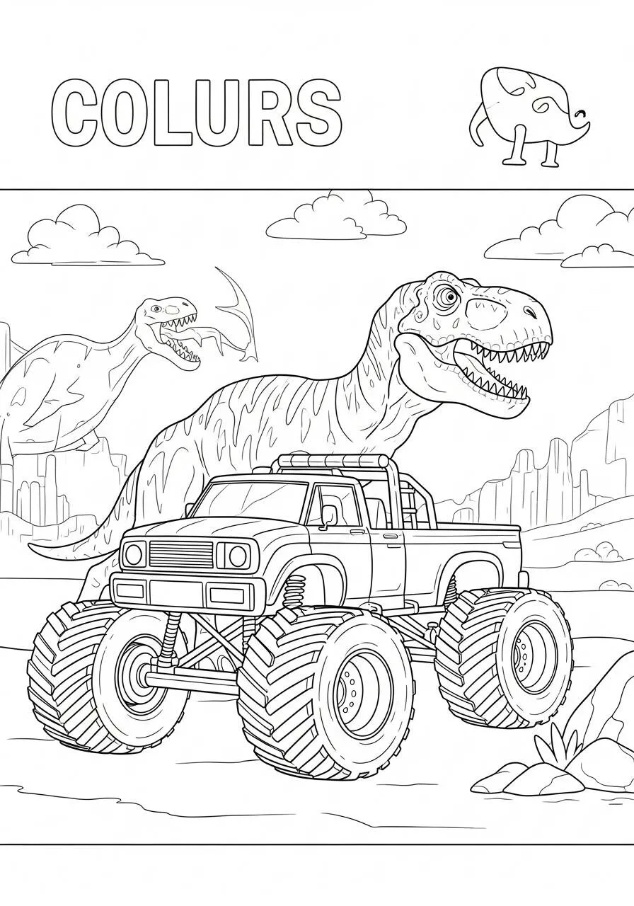Monstertruck mit Dinosaurier-Malseite