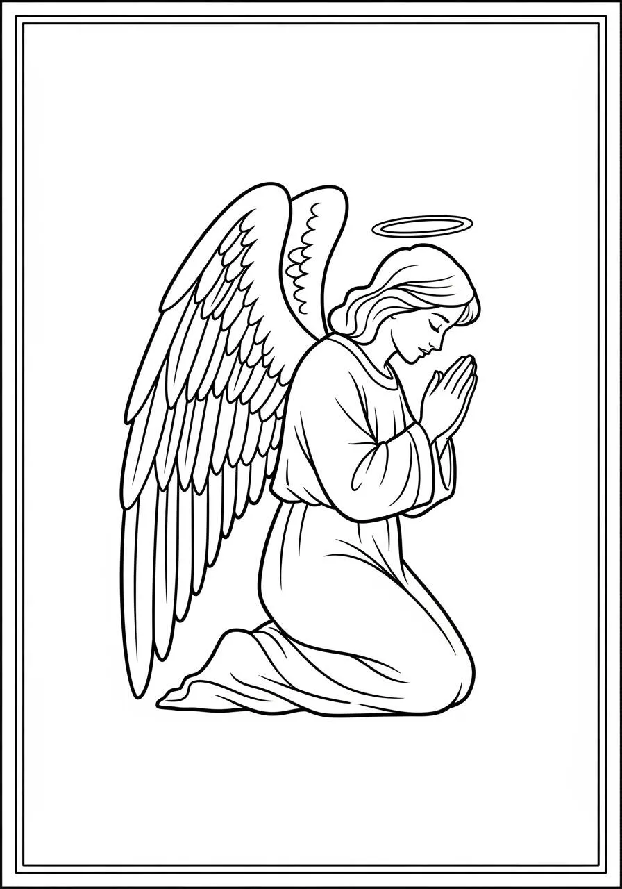 Pagina da colorare di Angelo in ginocchio in preghiera