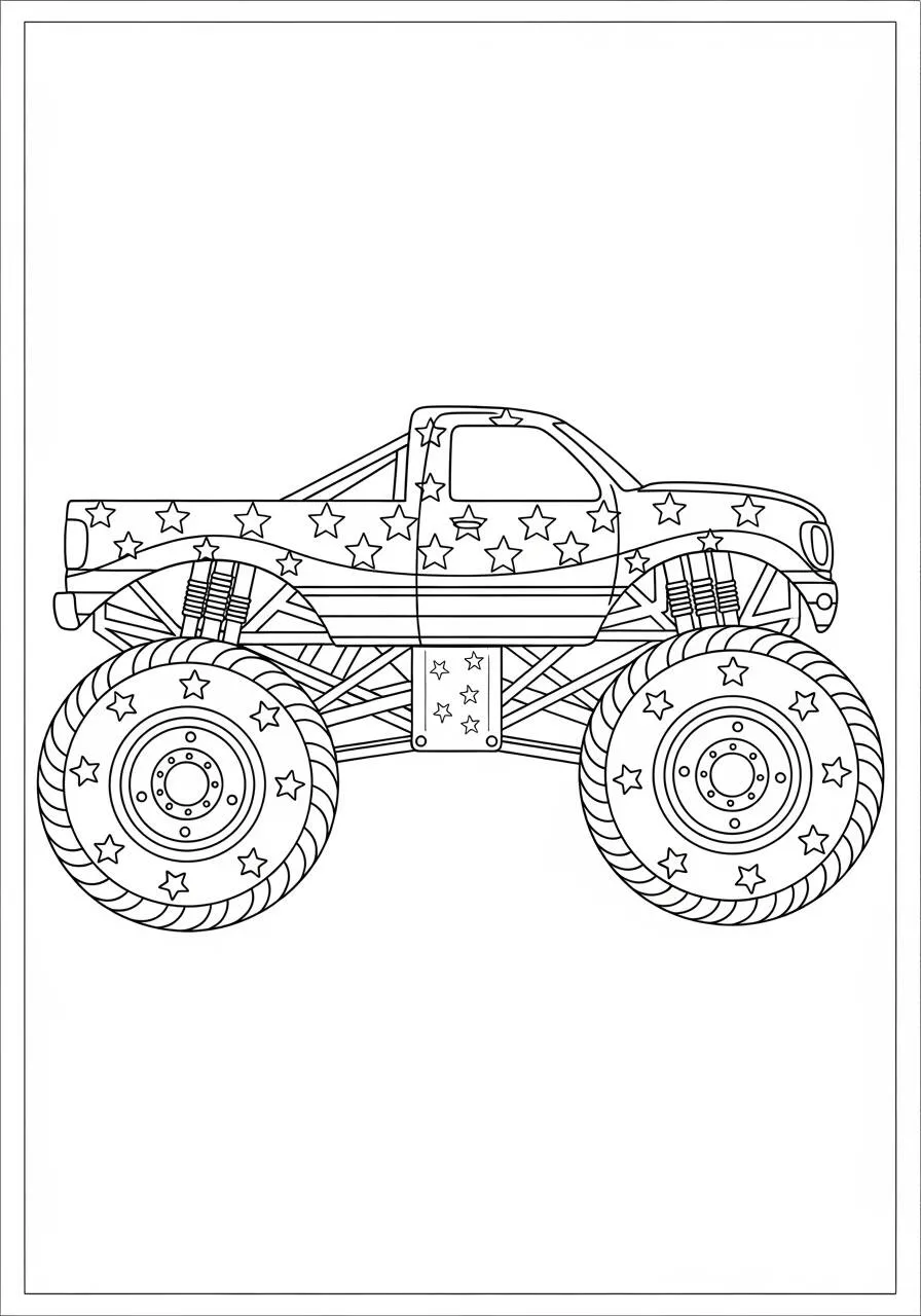Página para colorear de camión monstruo estrellado