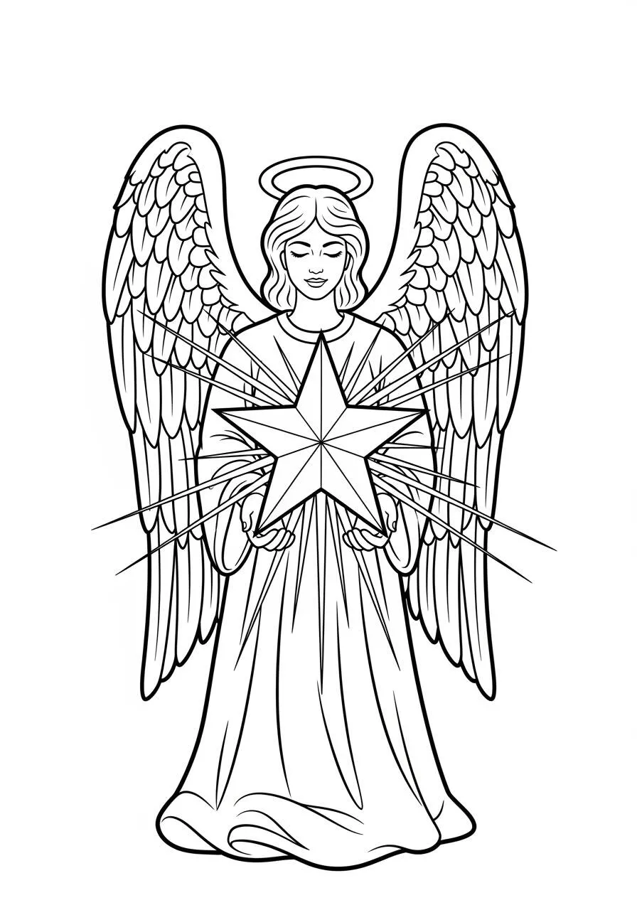 Pagina da colorare di Angelo che tiene la stella