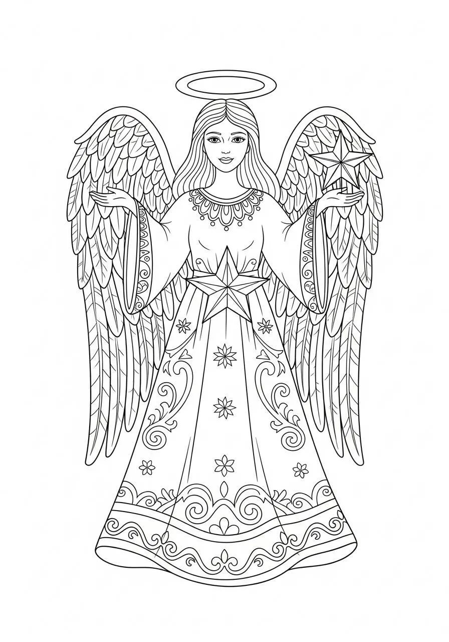 Ausmalbild: Engel mit verziertem Kleid