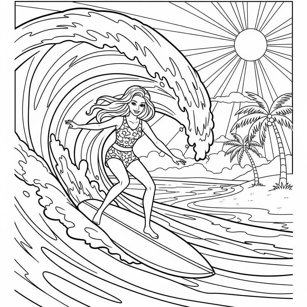 Barbie Surfer fängt eine Welle zum Ausmalen