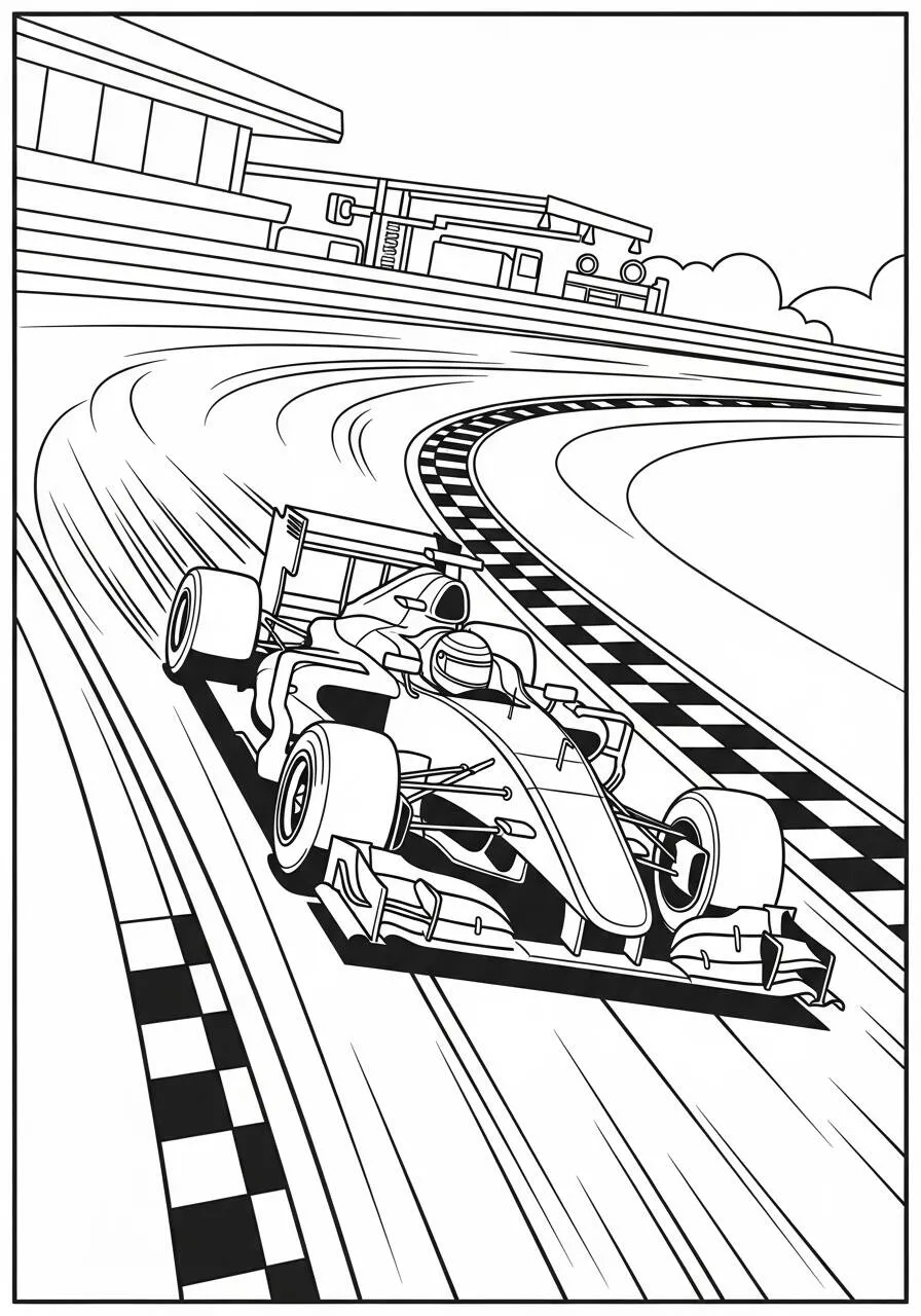 Desenho de Carro de Corrida na Pista em Alta Velocidade para Colorir