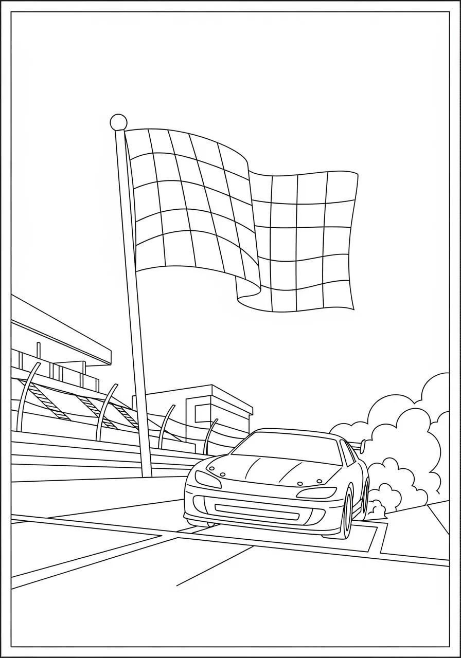 Coloriage Voiture de course à l'arrivée de la course
